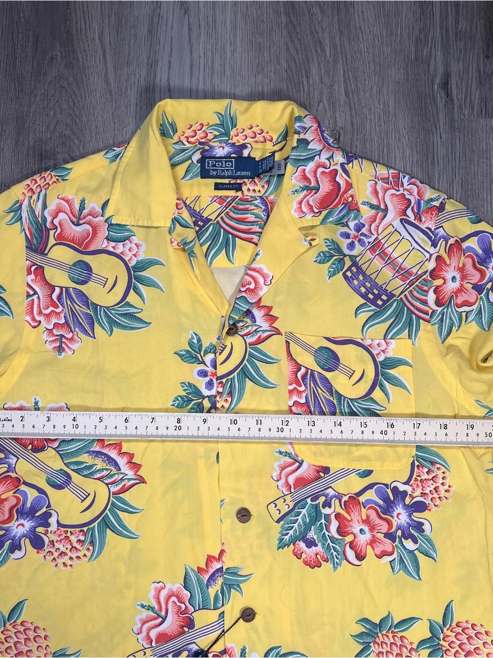 New Polo Ralph Lauren Hawaiian Camp Shirt Mens S Pineapple Tropical Yellow Rayon - Picture 8 of 9